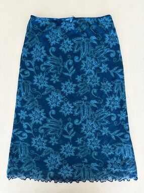 Urban Outfitters Y2K Blue Floral Light Mesh MIDI Knee Length Skirt S